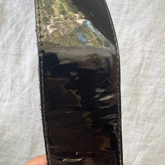 CC SKYE Silver Plated Black Patent Leather Studded Belt